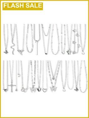 24 Pc Y2K Grunge Necklace Set Stainless Steel Pendant Necklaces